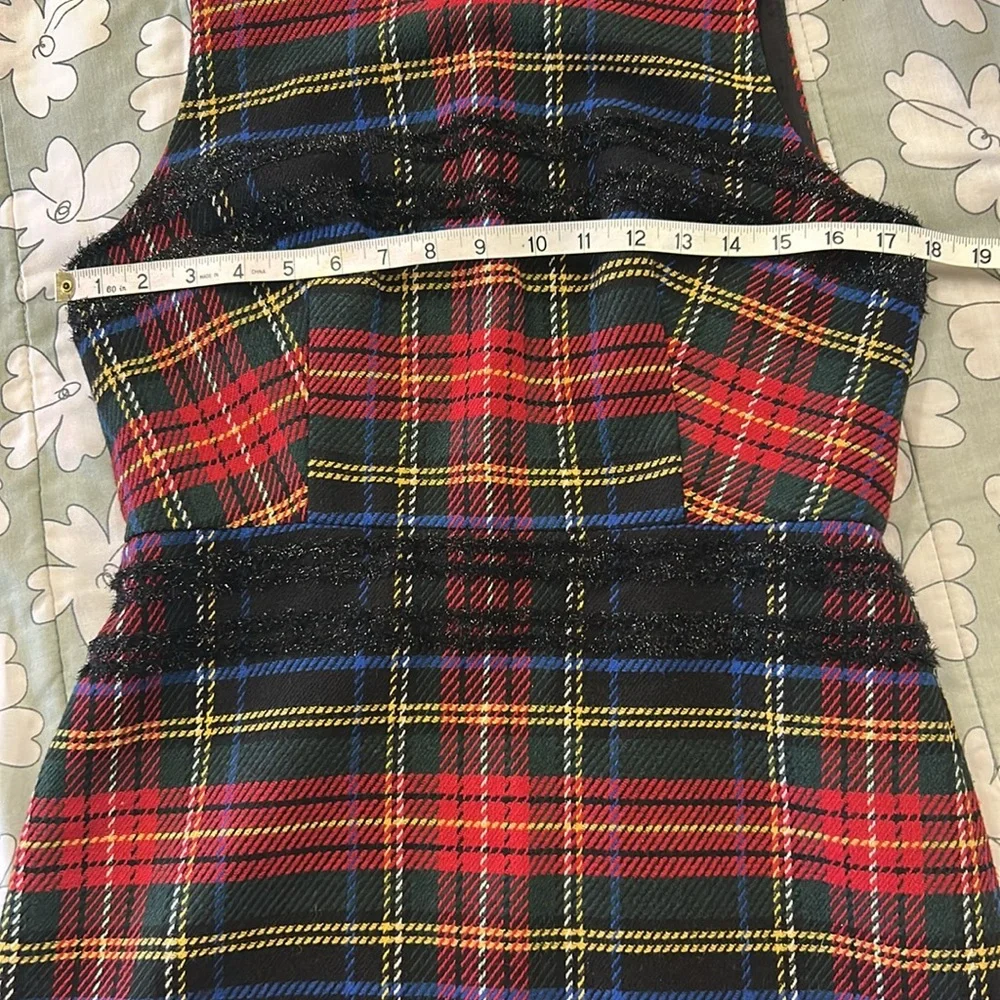 J. Crew Lurex Stewart Tartan Plaid Sleeveless Sheath Dress Holiday Red/Black 10P